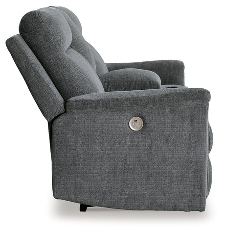Barnsana Gravel Power Reclining Loveseat with Console from Ashley - Luna Furniture