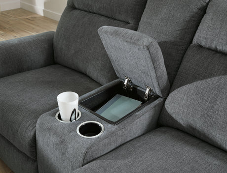 Barnsana Gravel Power Reclining Loveseat with Console from Ashley - Luna Furniture