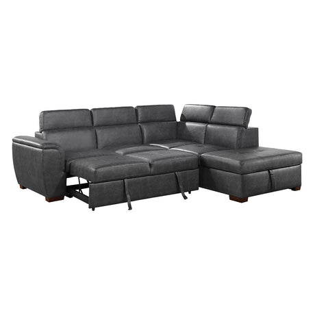 Barre Gray Faux Leather 2-Piece Storage Sleeper Sectional from Homelegance - Luna Furniture