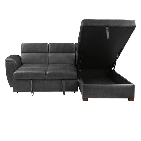 Barre Gray Faux Leather 2-Piece Storage Sleeper Sectional from Homelegance - Luna Furniture