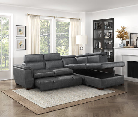 Barre Gray Faux Leather 2-Piece Storage Sleeper Sectional from Homelegance - Luna Furniture