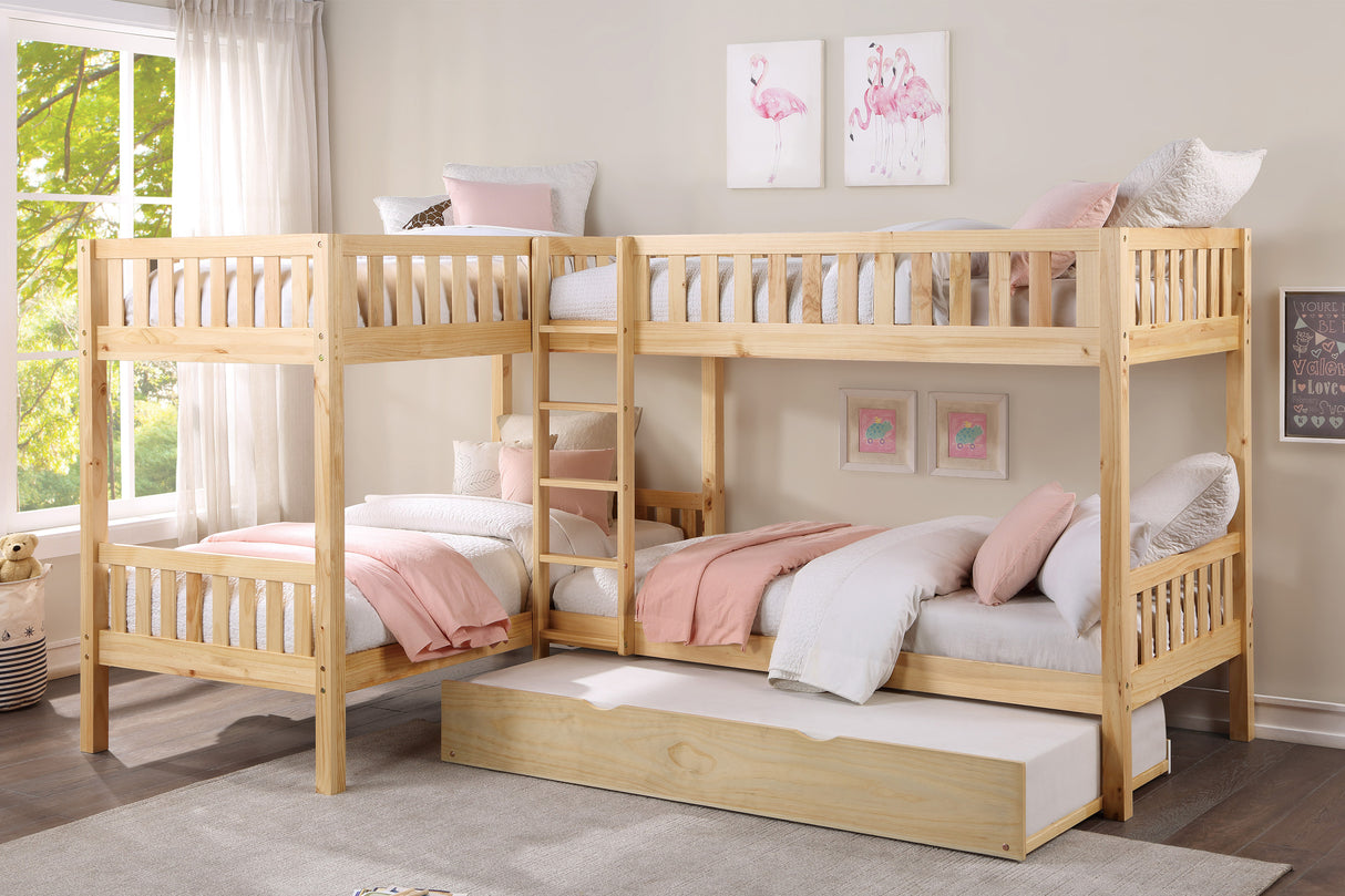 Bartly Pine Corner Bunk Bed with Twin Trundle from Homelegance - Luna Furniture