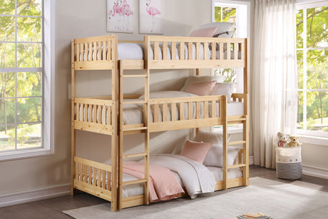 Bartly Pine Triple Bunk Bed from Homelegance - Luna Furniture