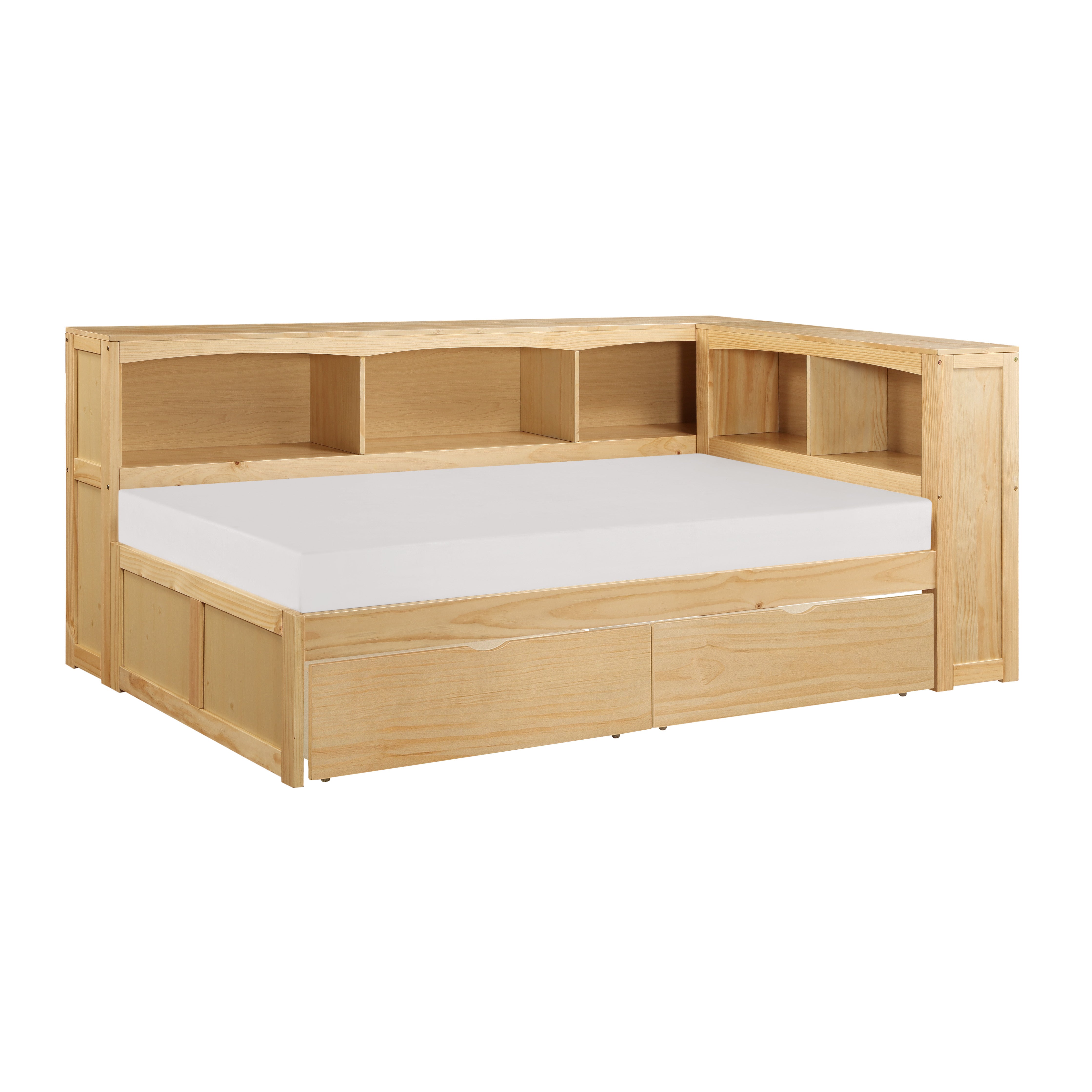 Bartly Pine Twin Bookcase Corner Bed with Storage Boxes from Homelegance - Luna Furniture