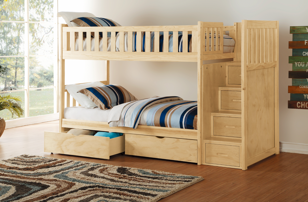 Bartly Pine Twin/Twin Step Bunk Bed with Storage Boxes from Homelegance - Luna Furniture