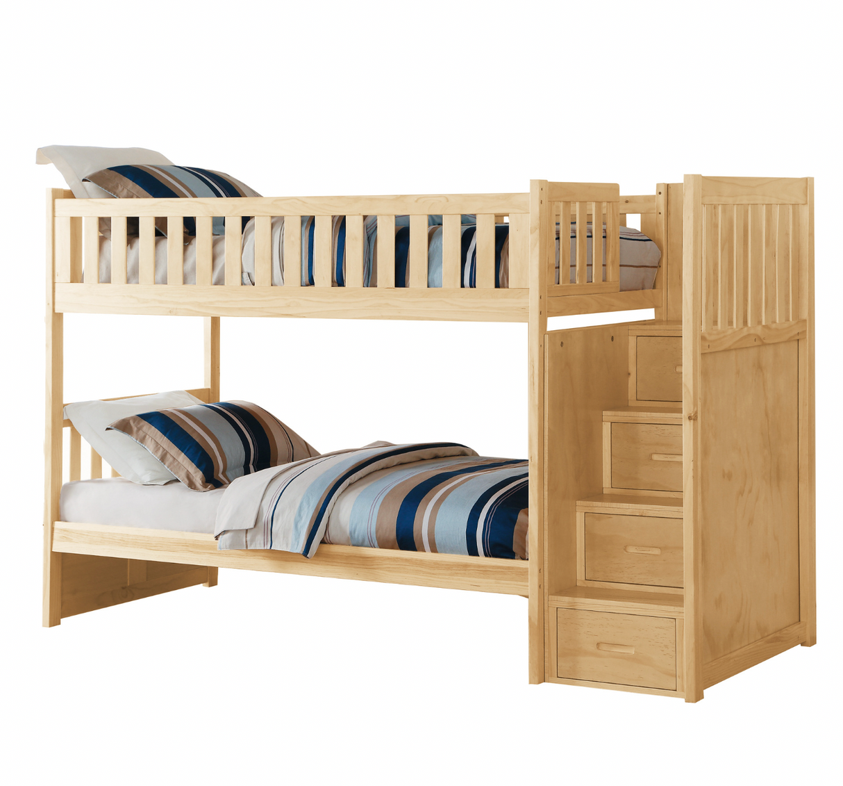 Bartly Pine Twin/Twin Step Bunk Bed with Twin Trundle from Homelegance - Luna Furniture