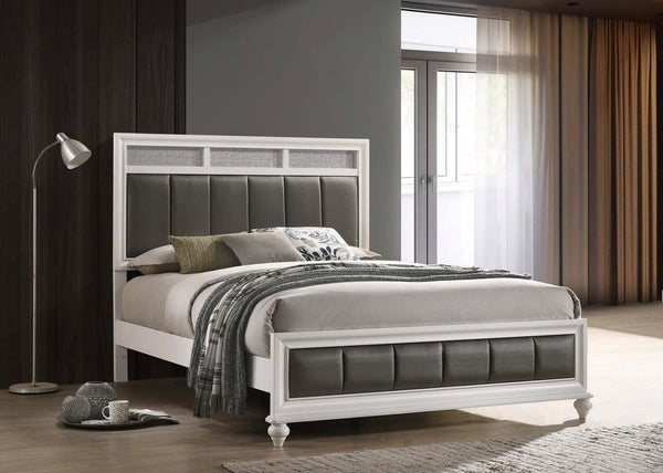 Barzini White Eastern King Upholstered Panel Bed