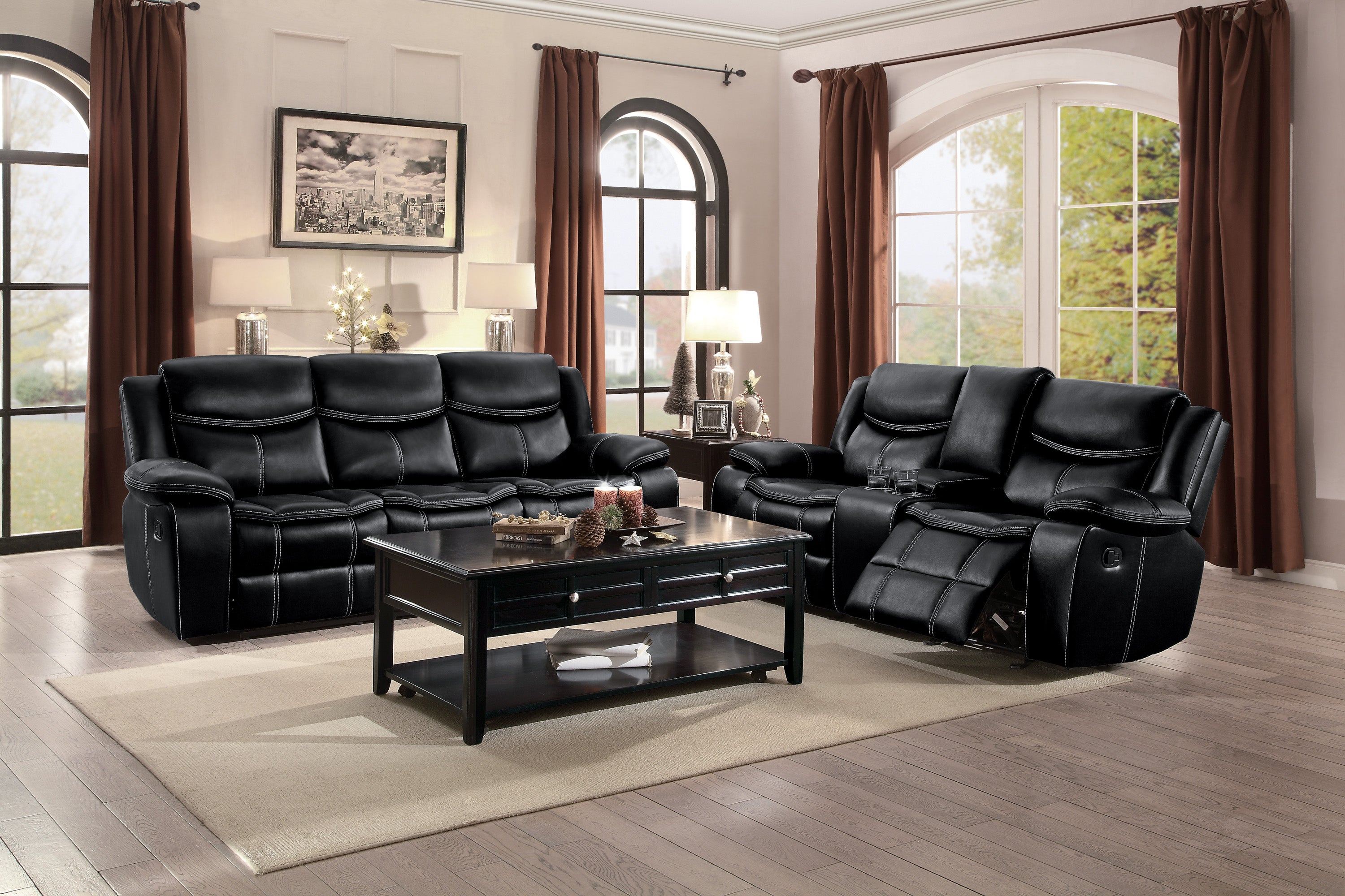 Homelegance Bastrop Black Reclining Living Room Set - Luna Furniture