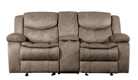 Bastrop Brown Fabric Double Glider Reclining Loveseat with Center Console from Homelegance - Luna Furniture