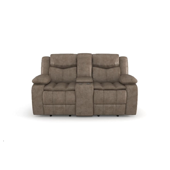 Bastrop Brown Fabric Double Glider Reclining Loveseat with Center Console from Homelegance - Luna Furniture