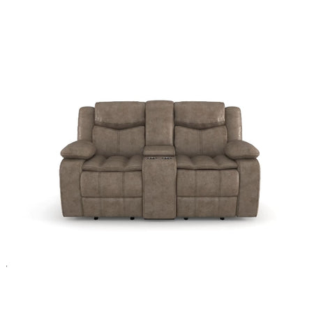 Bastrop Brown Fabric Double Glider Reclining Loveseat with Center Console from Homelegance - Luna Furniture