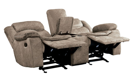 Bastrop Brown Fabric Double Glider Reclining Loveseat with Center Console from Homelegance - Luna Furniture
