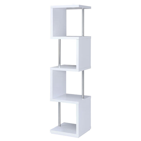 Baxter White and Chrome 4-Shelf Bookcase from Coaster - Luna Furniture