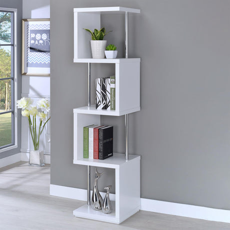 Baxter White and Chrome 4-Shelf Bookcase from Coaster - Luna Furniture