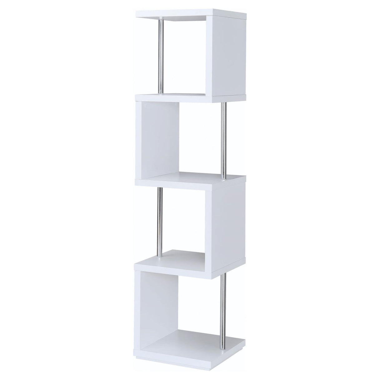 Baxter White and Chrome 4-Shelf Bookcase from Coaster - Luna Furniture