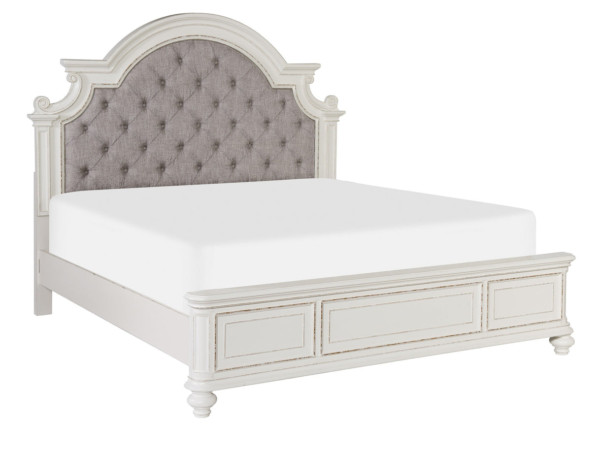 Baylesford Antique White Queen Upholstered Panel Bed from Homelegance - Luna Furniture