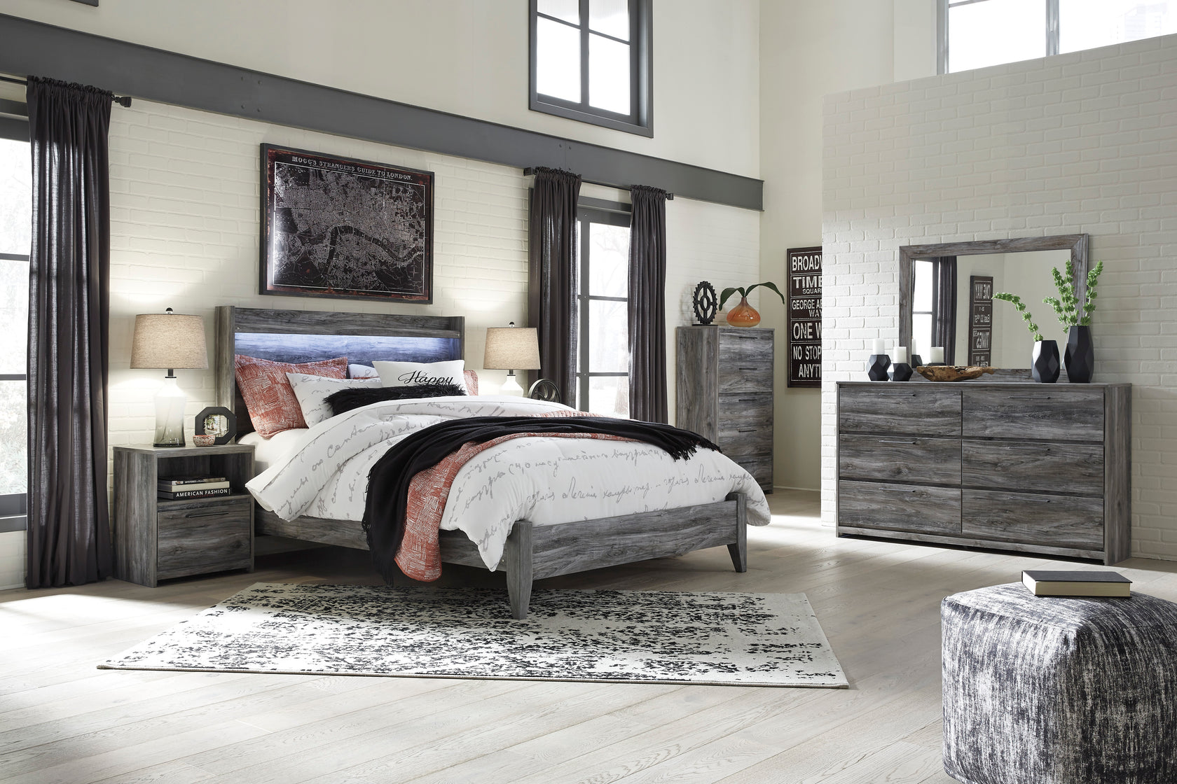 Baystorm Gray LED Panel Bedroom Set from Ashley - Luna Furniture