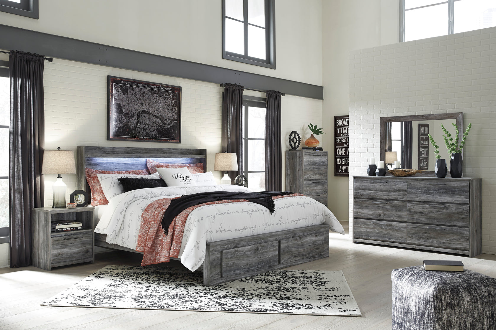 Baystorm Gray LED Storage Platform Bedroom Set from Ashley - Luna Furniture