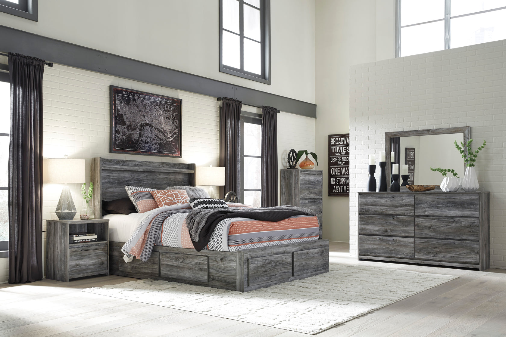 Baystorm Gray LED Storage Platform Bedroom Set with 6 Drawers from Ashley - Luna Furniture