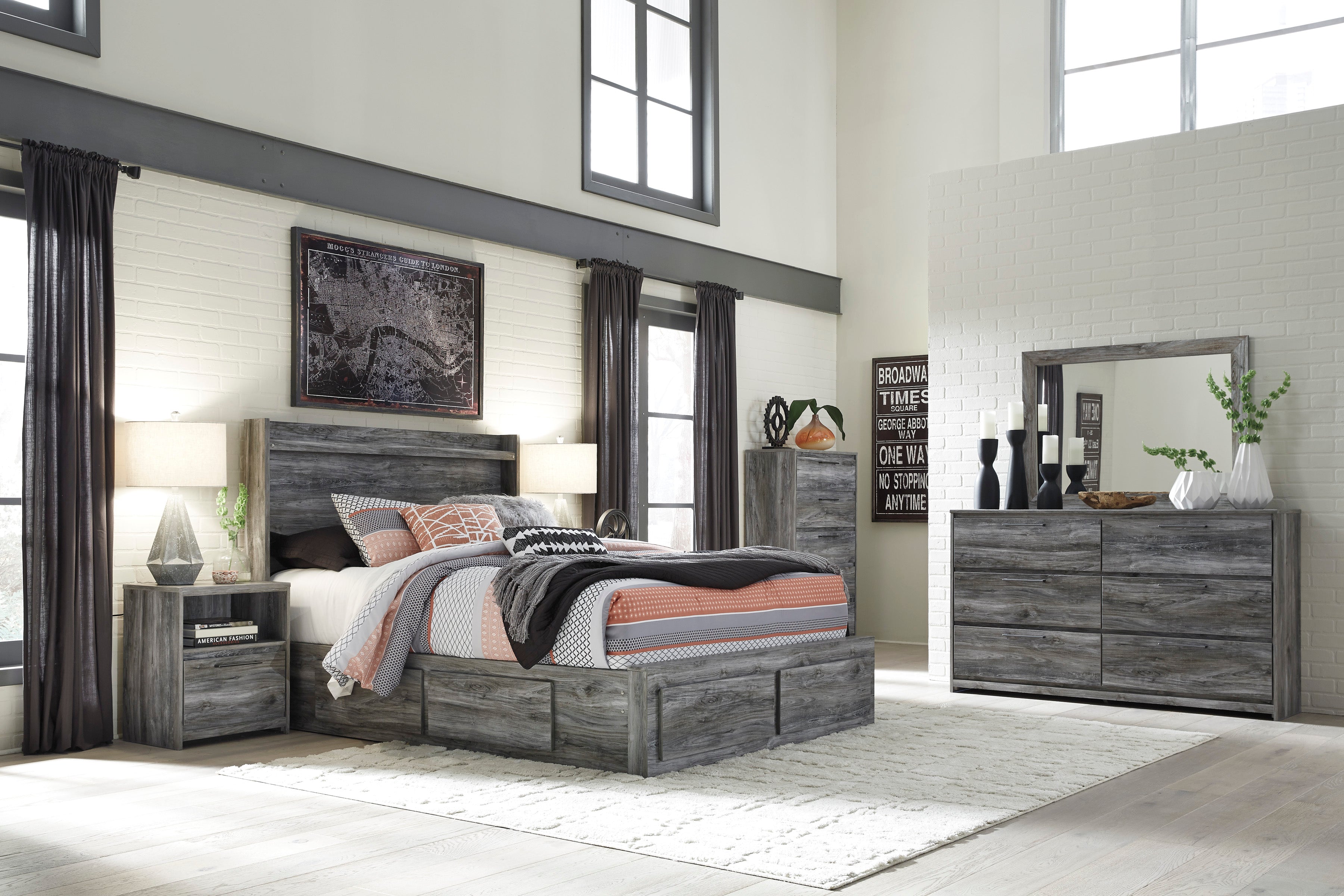 Baystorm Gray LED Storage Platform Bedroom Set with 6 Drawers from Ashley - Luna Furniture