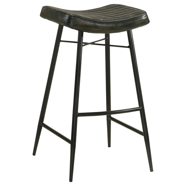 Bayu Antique Espresso and Black Leather Upholstered Saddle Seat Backless Bar Stool, Set of 2