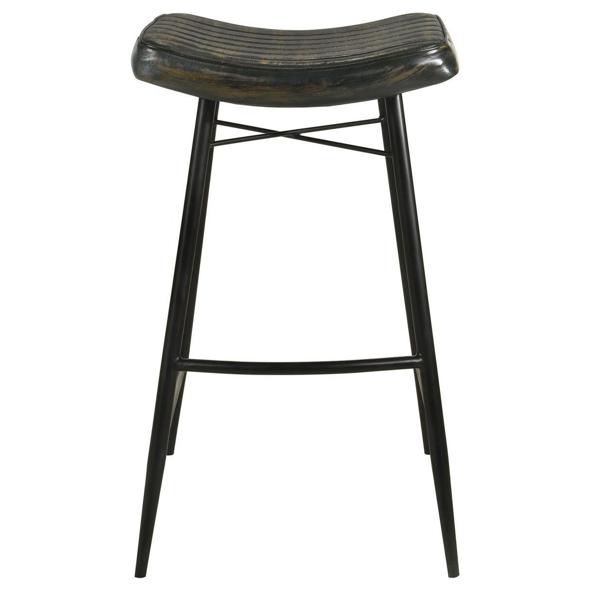 Bayu Antique Espresso and Black Leather Upholstered Saddle Seat Backless Bar Stool, Set of 2 from Coaster - Luna Furniture