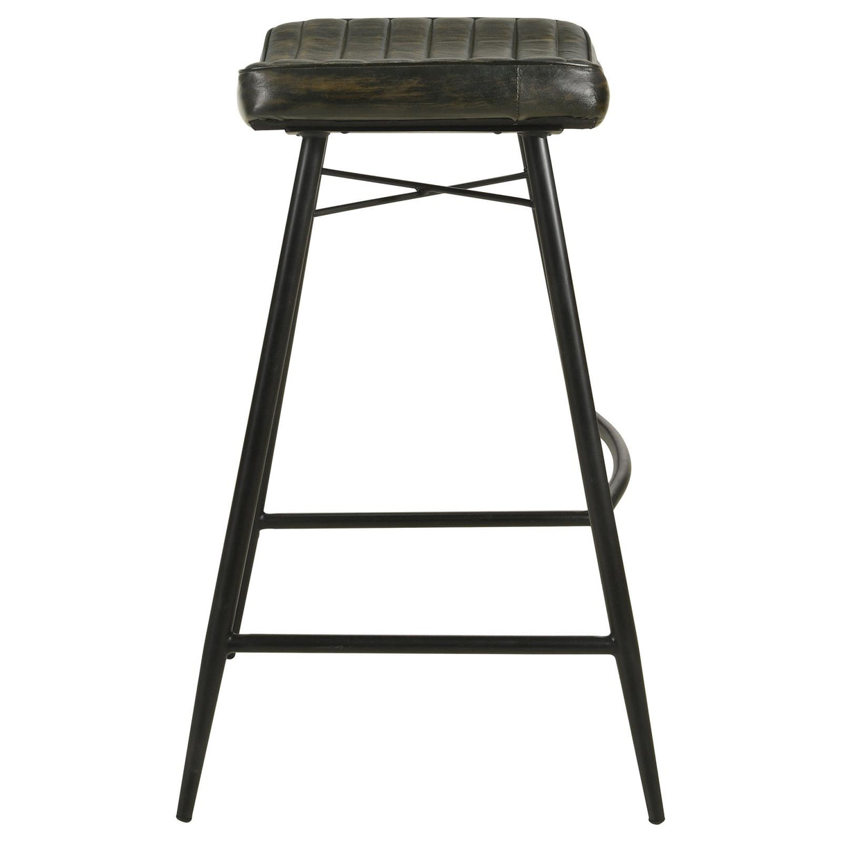 Bayu Antique Espresso and Black Leather Upholstered Saddle Seat Backless Bar Stool, Set of 2 from Coaster - Luna Furniture