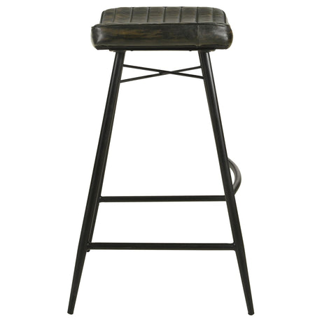 Bayu Antique Espresso and Black Leather Upholstered Saddle Seat Backless Bar Stool, Set of 2 from Coaster - Luna Furniture