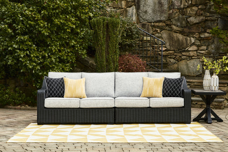 Beachcroft Black/Light Gray 2-Piece Outdoor Sofa with Cushion from Ashley - Luna Furniture