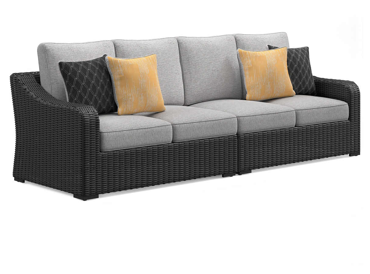 Beachcroft Black/Light Gray 2-Piece Outdoor Sofa with Cushion from Ashley - Luna Furniture