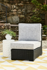 Beachcroft Black/Light Gray Outdoor Armless Chair with Cushion from Ashley Furniture - Luna Furniture