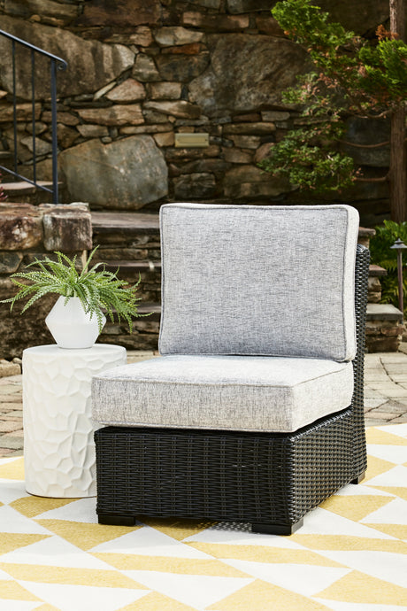 Beachcroft Black/Light Gray Outdoor Armless Chair with Cushion from Ashley - Luna Furniture