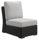 Beachcroft Black/Light Gray Outdoor Armless Chair with Cushion from Ashley Furniture - Luna Furniture