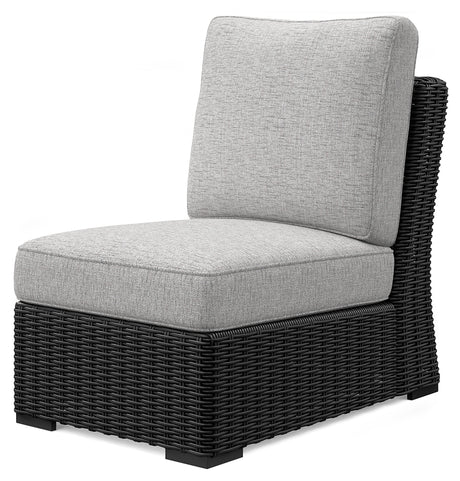 Beachcroft Black/Light Gray Outdoor Armless Chair with Cushion from Ashley - Luna Furniture