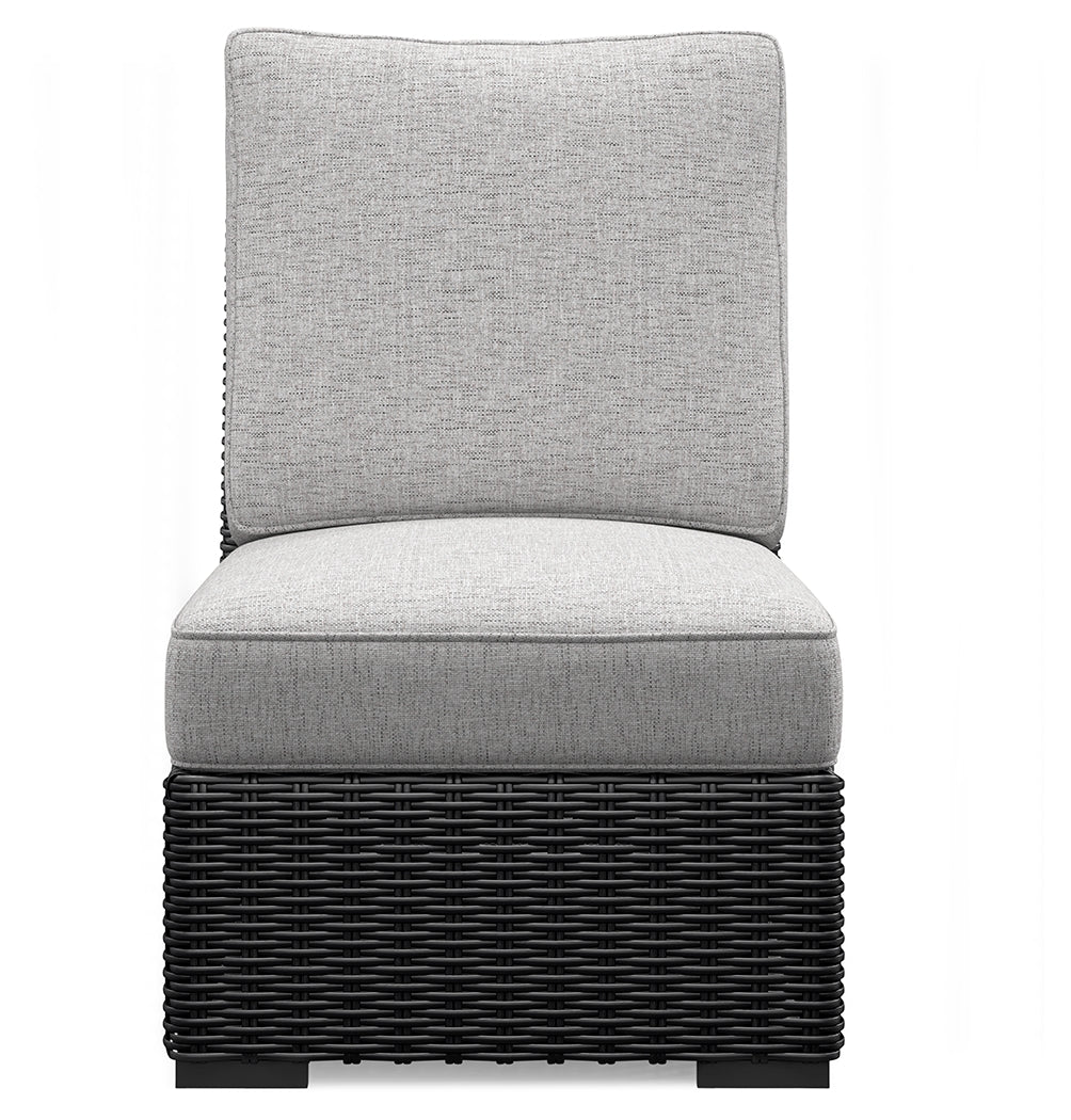 Beachcroft Black/Light Gray Outdoor Armless Chair with Cushion from Ashley Furniture - Luna Furniture