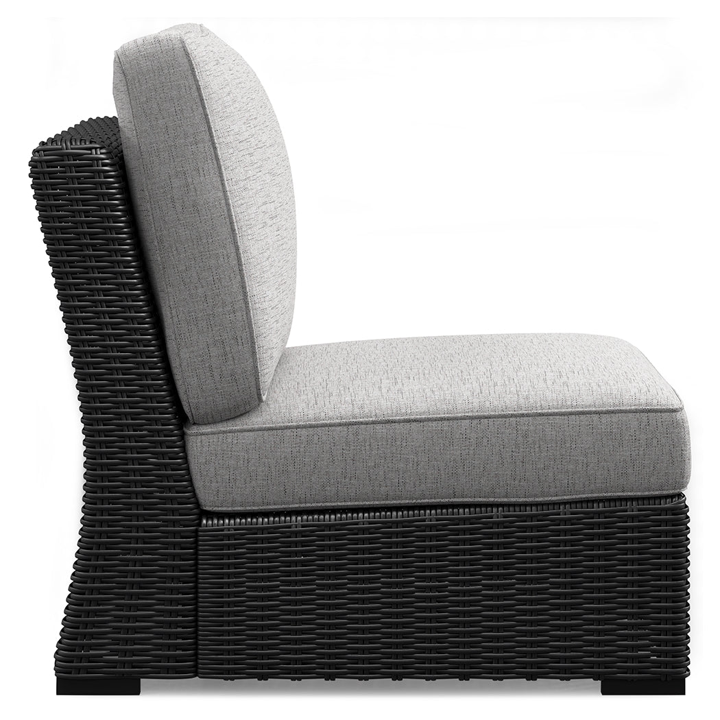 Beachcroft Black/Light Gray Outdoor Armless Chair with Cushion from Ashley Furniture - Luna Furniture