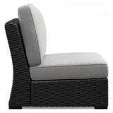 Beachcroft Black/Light Gray Outdoor Armless Chair with Cushion from Ashley Furniture - Luna Furniture