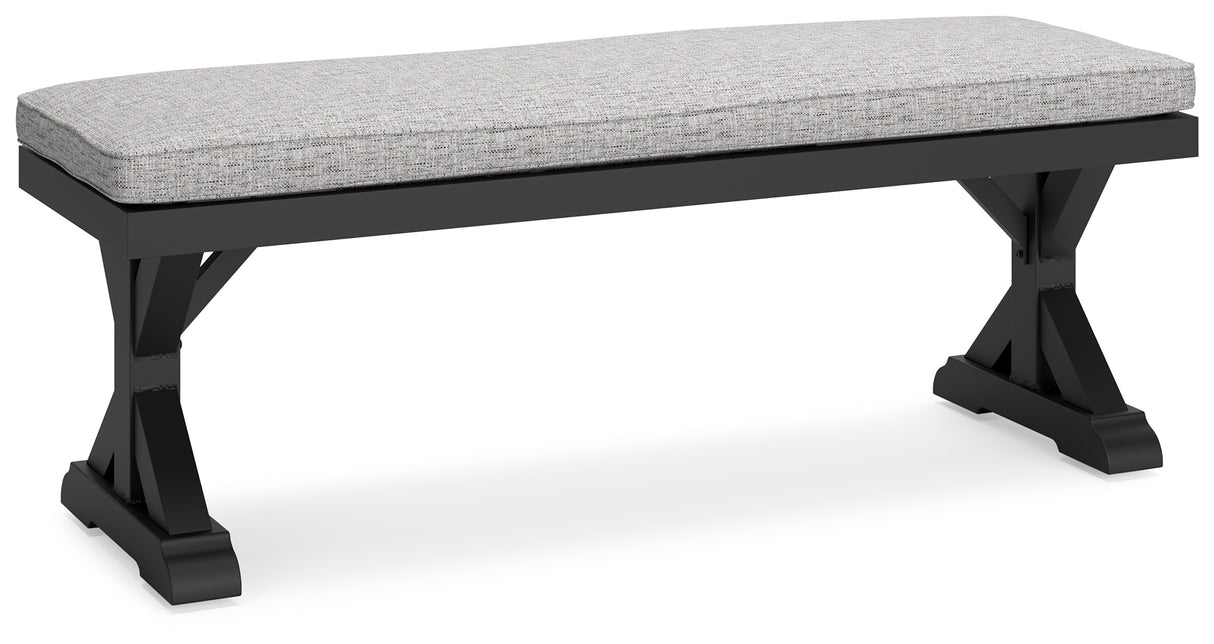 Beachcroft Black/Light Gray Outdoor Bench with Cushion from Ashley - Luna Furniture