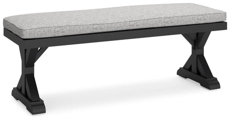 Beachcroft Black/Light Gray Outdoor Bench with Cushion from Ashley - Luna Furniture