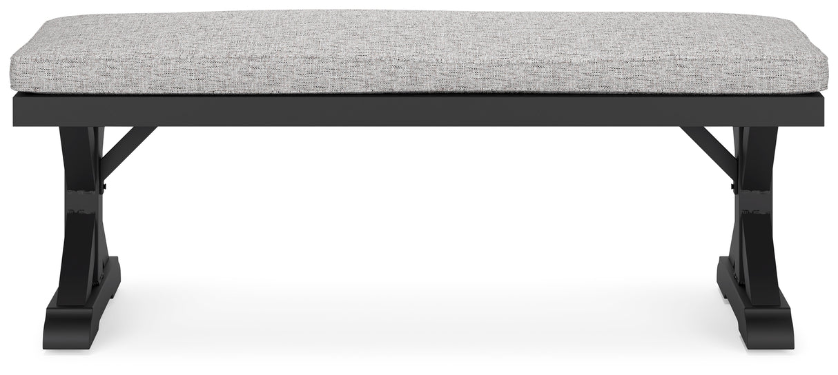 Beachcroft Black/Light Gray Outdoor Bench with Cushion from Ashley - Luna Furniture