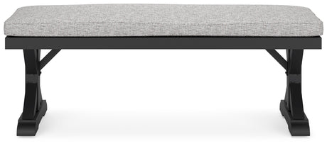 Beachcroft Black/Light Gray Outdoor Bench with Cushion from Ashley - Luna Furniture