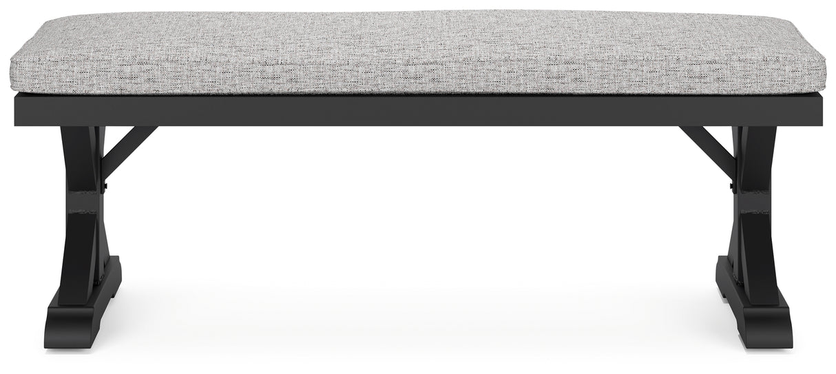Beachcroft Black/Light Gray Outdoor Bench with Cushion from Ashley - Luna Furniture