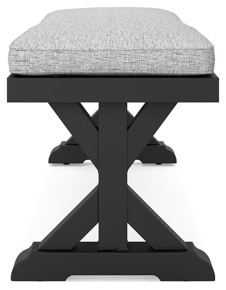 Beachcroft Black/Light Gray Outdoor Bench with Cushion from Ashley - Luna Furniture