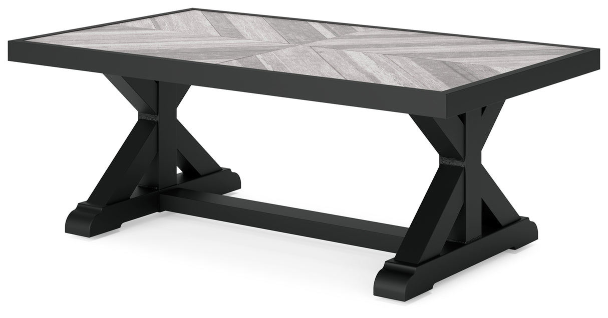 Beachcroft Black/Light Gray Outdoor Coffee Table from Ashley - Luna Furniture