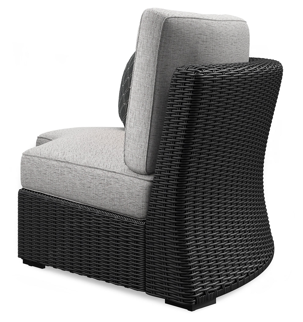 Beachcroft Black/Light Gray Outdoor Curved Corner Chair with Cushion from Ashley Furniture - Luna Furniture