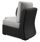 Beachcroft Black/Light Gray Outdoor Curved Corner Chair with Cushion from Ashley Furniture - Luna Furniture