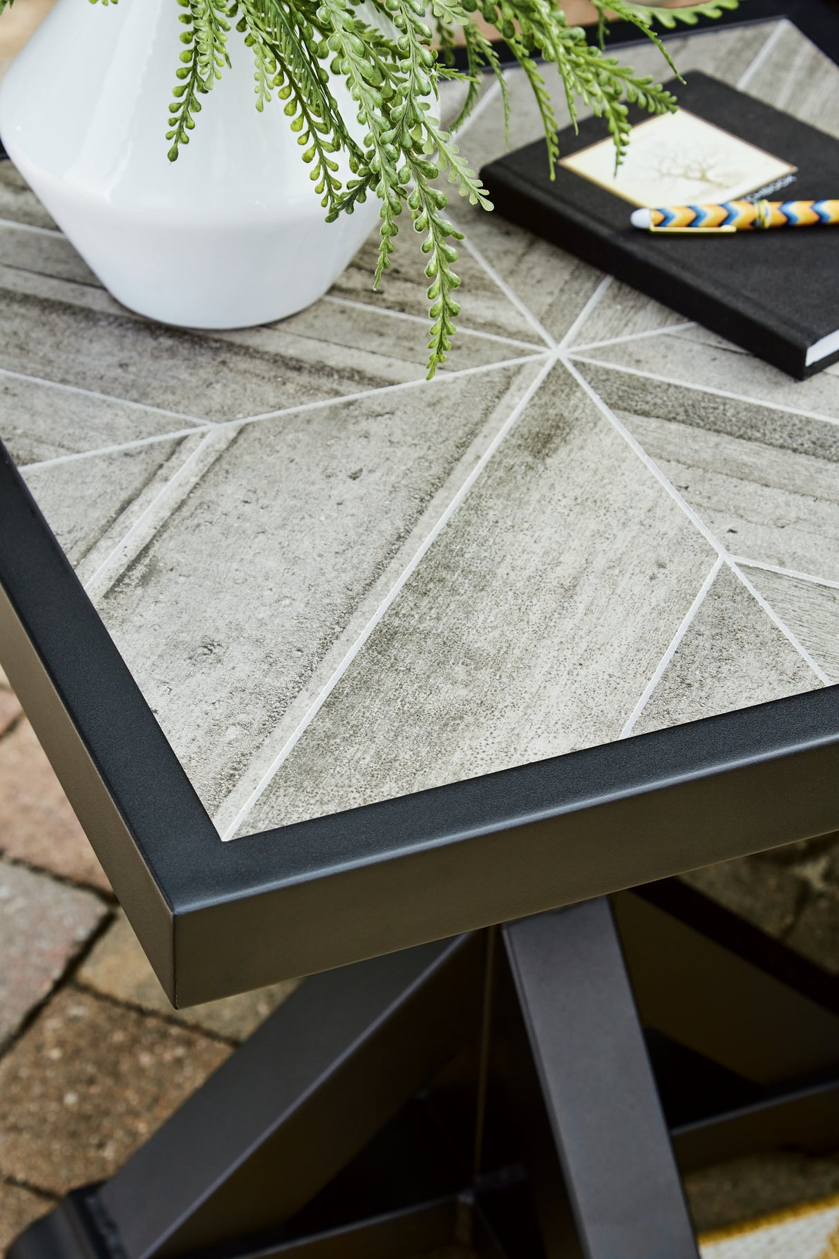 Beachcroft Black/Light Gray Outdoor End Table from Ashley - Luna Furniture