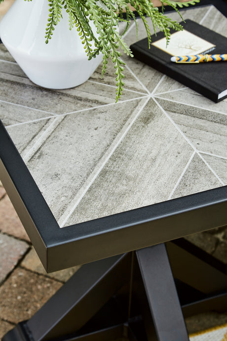 Beachcroft Black/Light Gray Outdoor End Table from Ashley - Luna Furniture