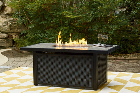 Beachcroft Black/Light Gray Outdoor Fire Pit Table from Ashley - Luna Furniture