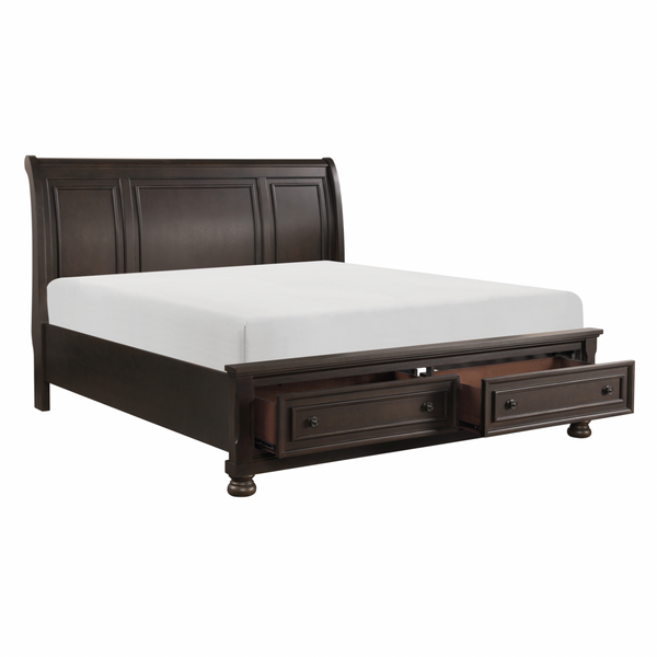 Begonia Grayish Brown California King Platform Bed with Footboard Storage